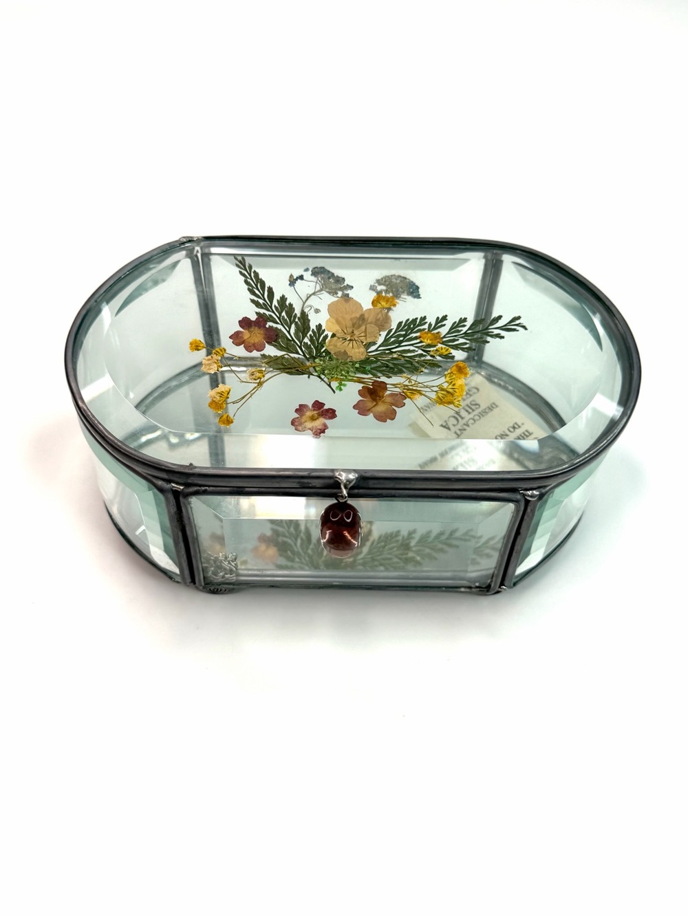 Royal Limited Silvers Purple Pressed Flower Glass Jewelry Box NWT